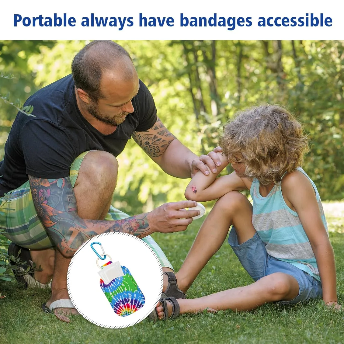 1 Pcs Blue Colored Pattern First Aid Bandage Holder Keychain - Convenient Carry-on Container with First Aid Accessory for Band Aid, Bandage Case Keeper, Aids Holder - First Aid Accessory