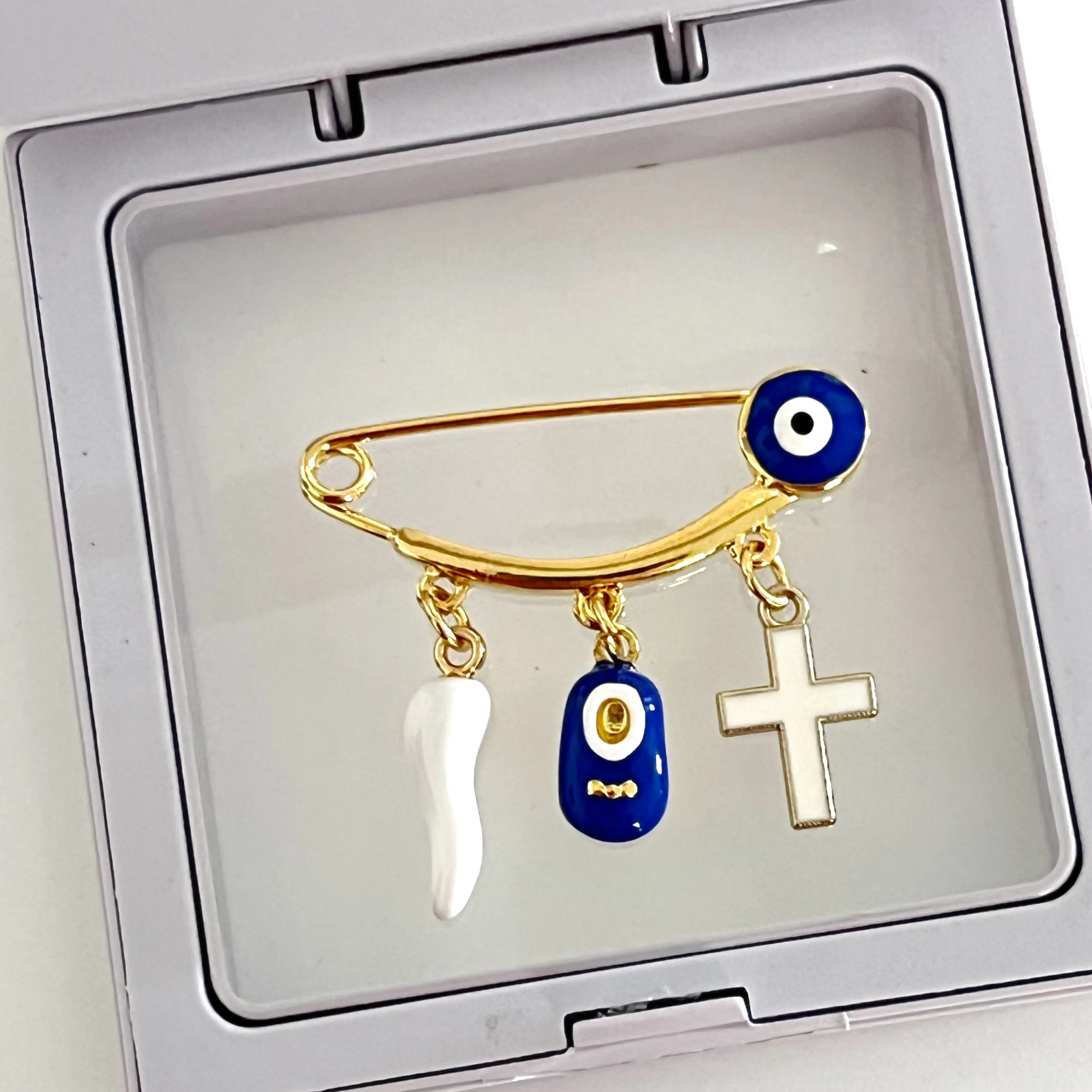 3.8 CM Enamel Blue Evil Eye Baby Pin - Gold