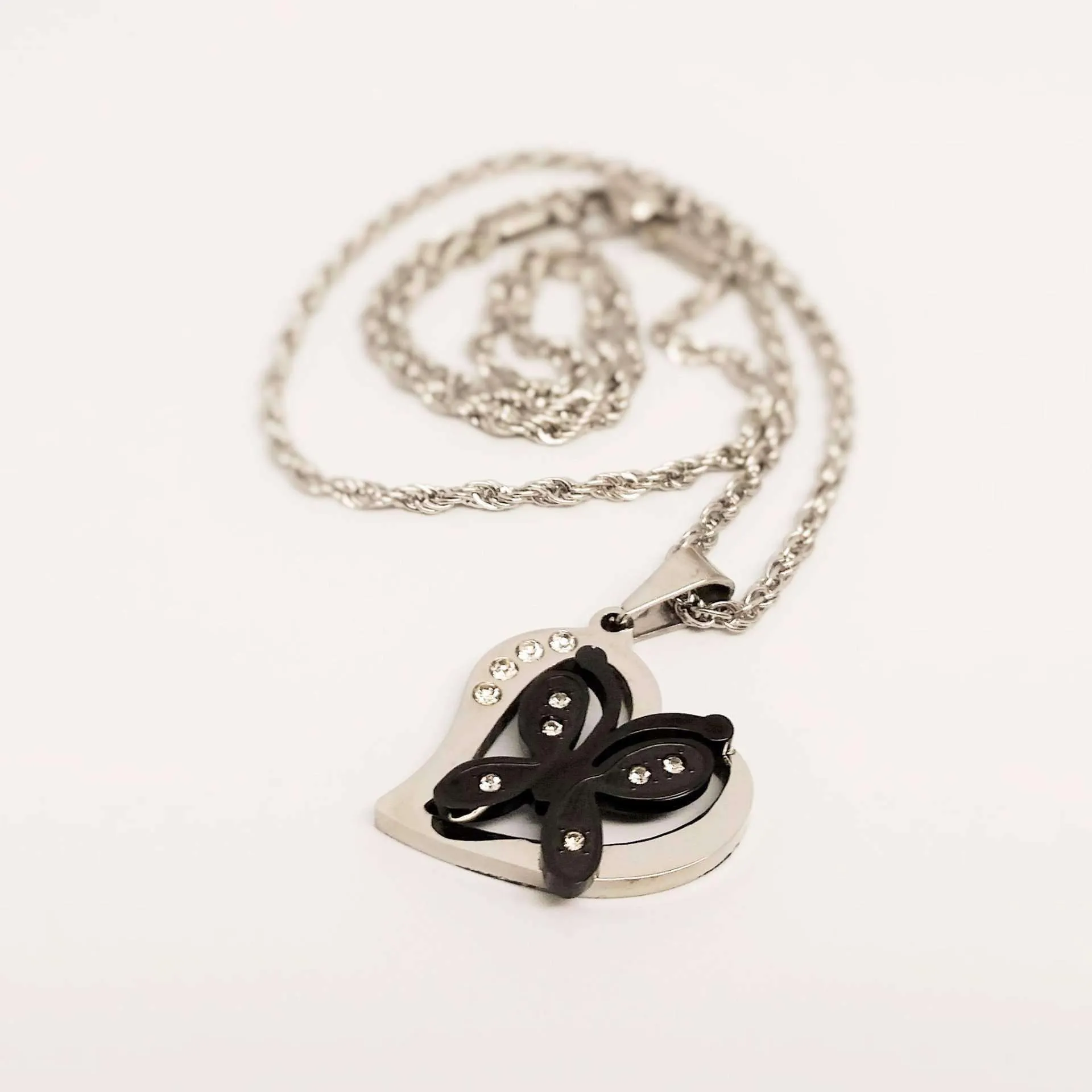 3D Ebony Butterfly Heart Necklace