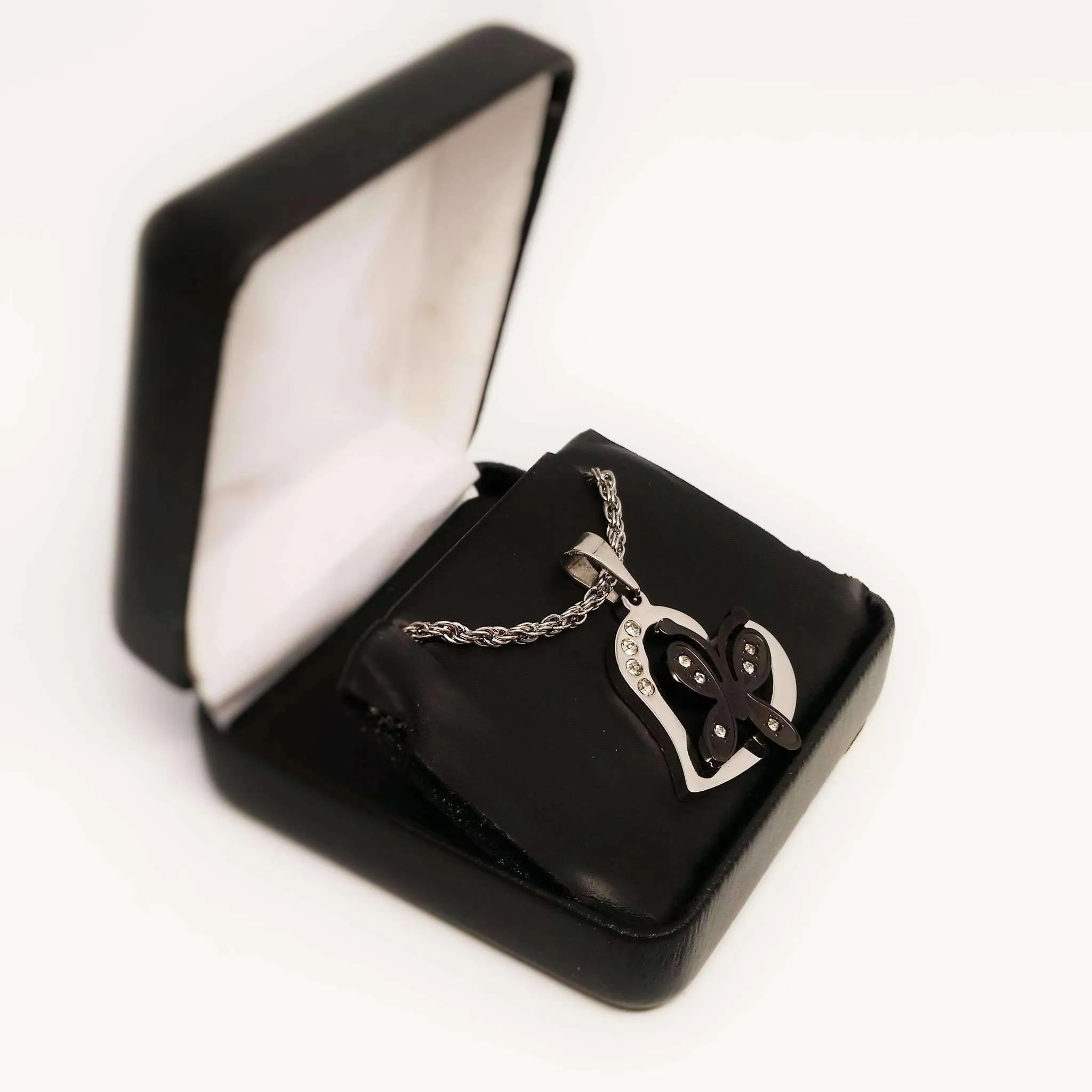 3D Ebony Butterfly Heart Necklace