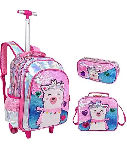 3D Unicorn Design Kids Girls School Trolley Backpack Set