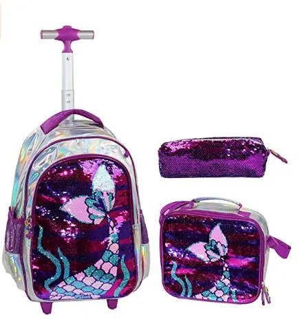 3D Unicorn Design Kids Girls School Trolley Backpack Set