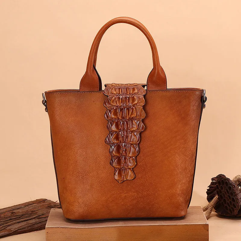 Alligator Pattern Womens Brown Leather  Crossbody Tote Purse Handbags for Women