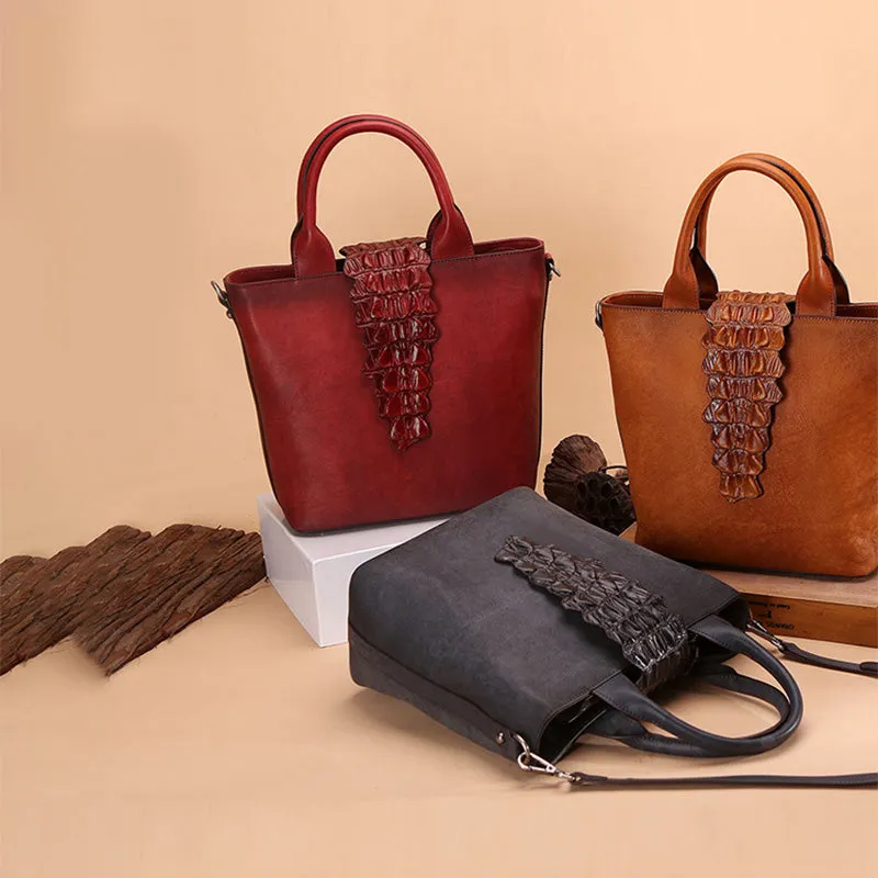 Alligator Pattern Womens Brown Leather  Crossbody Tote Purse Handbags for Women