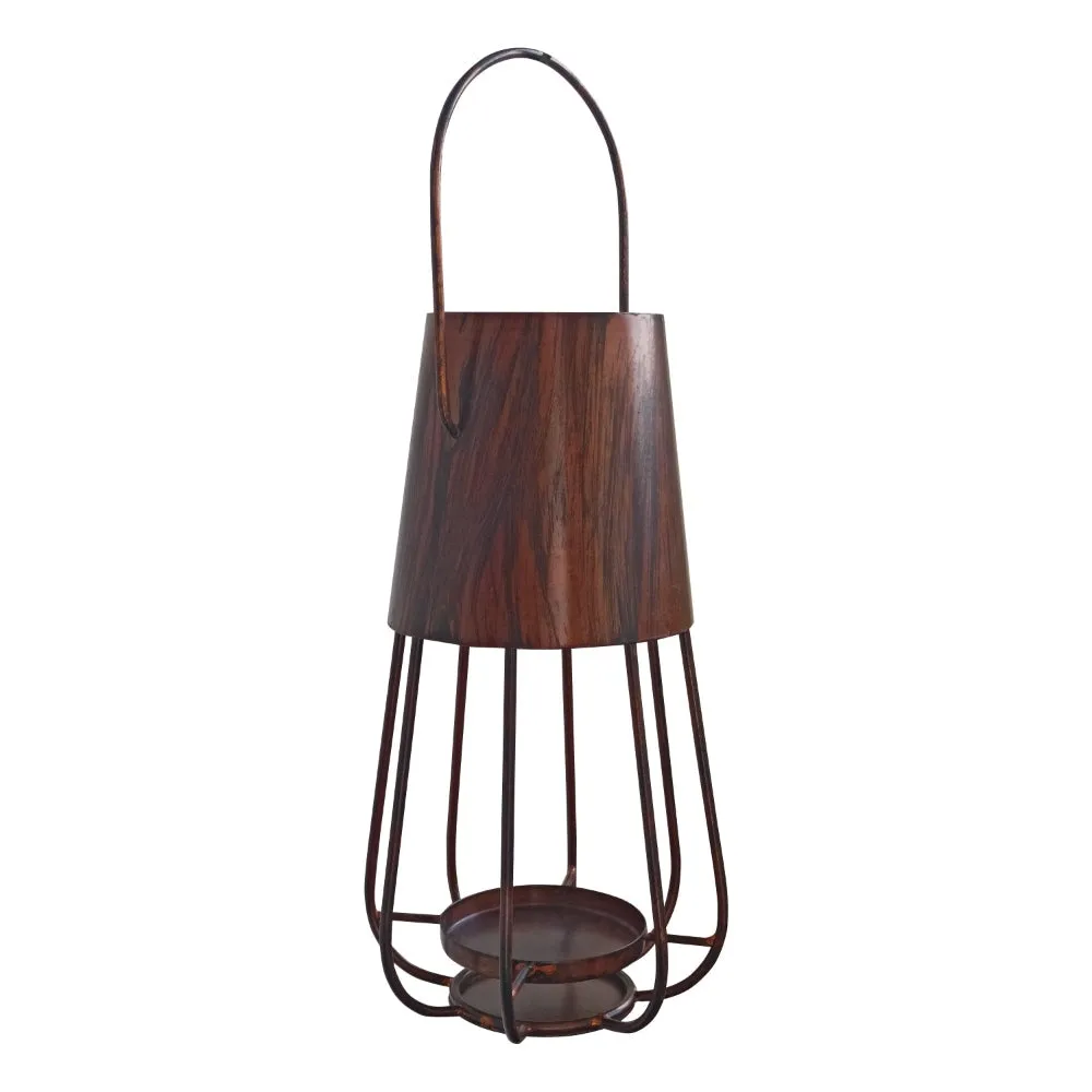 Ambient 12 Inch Vintage Style Iron Candle Stand Lantern, Sleek Curved Handle, Rustic Bronze By The Urban Port