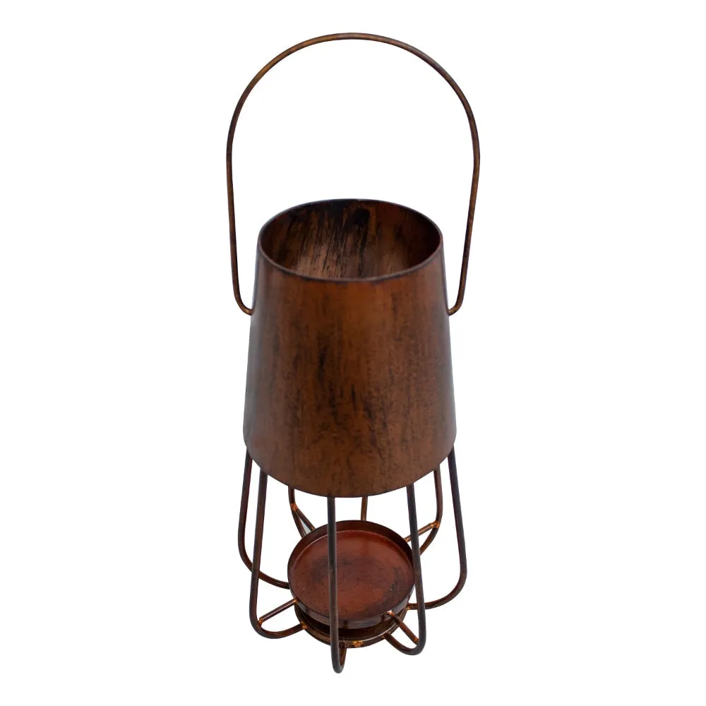 Ambient 12 Inch Vintage Style Iron Candle Stand Lantern, Sleek Curved Handle, Rustic Bronze By The Urban Port