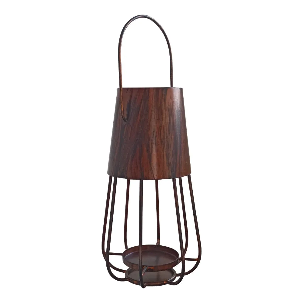 Ambient 12 Inch Vintage Style Iron Candle Stand Lantern, Sleek Curved Handle, Rustic Bronze By The Urban Port