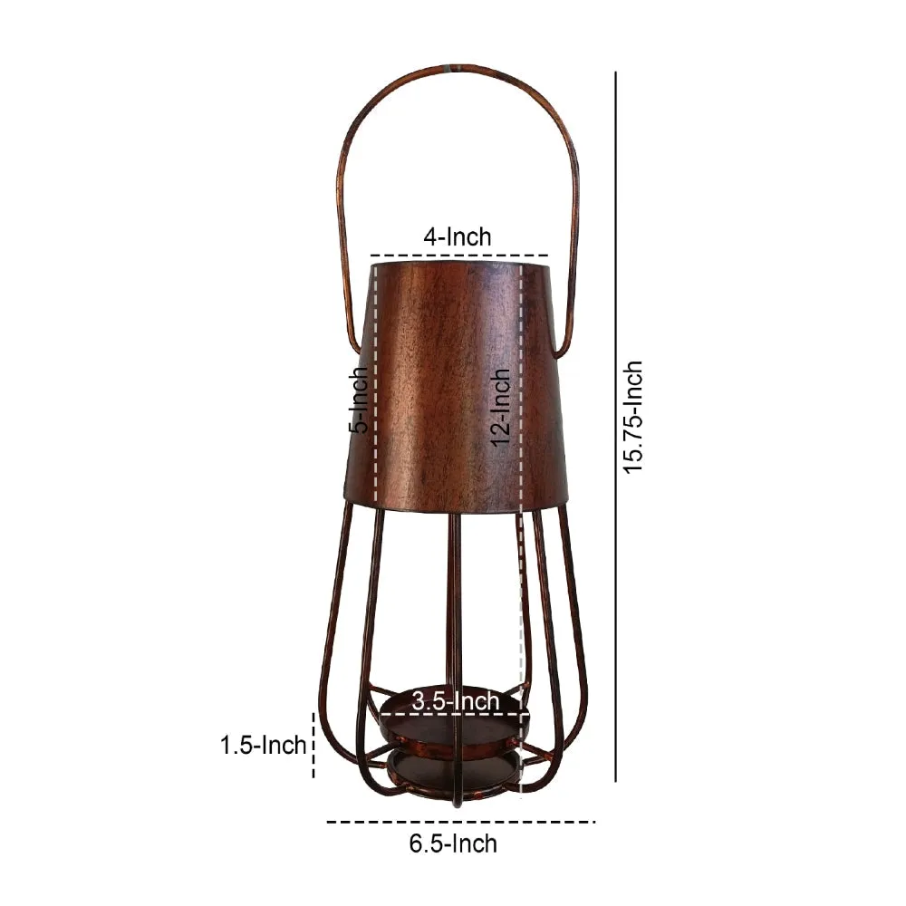 Ambient 12 Inch Vintage Style Iron Candle Stand Lantern, Sleek Curved Handle, Rustic Bronze By The Urban Port