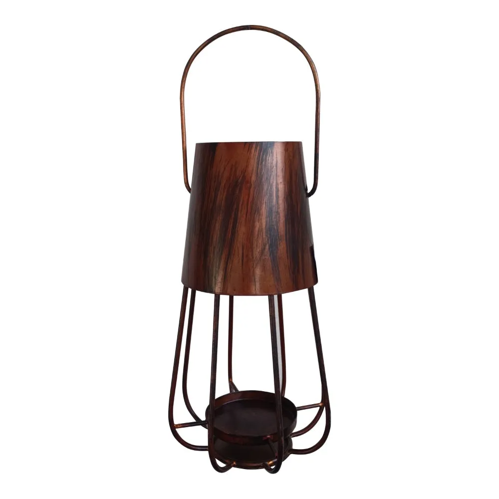 Ambient 12 Inch Vintage Style Iron Candle Stand Lantern, Sleek Curved Handle, Rustic Bronze By The Urban Port