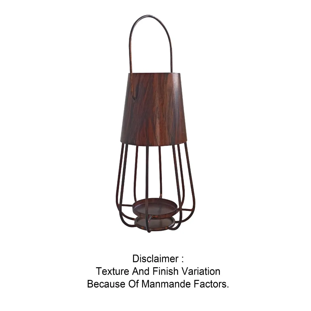 Ambient 12 Inch Vintage Style Iron Candle Stand Lantern, Sleek Curved Handle, Rustic Bronze By The Urban Port