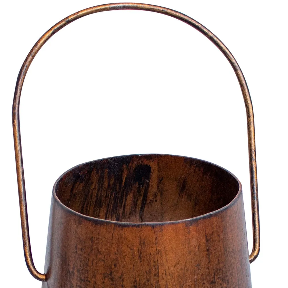 Ambient 12 Inch Vintage Style Iron Candle Stand Lantern, Sleek Curved Handle, Rustic Bronze By The Urban Port