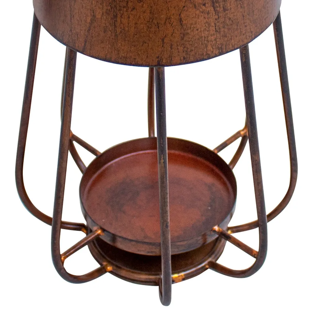 Ambient 12 Inch Vintage Style Iron Candle Stand Lantern, Sleek Curved Handle, Rustic Bronze By The Urban Port