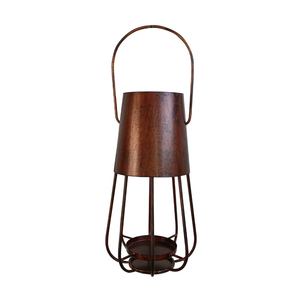 Ambient 12 Inch Vintage Style Iron Candle Stand Lantern, Sleek Curved Handle, Rustic Bronze By The Urban Port