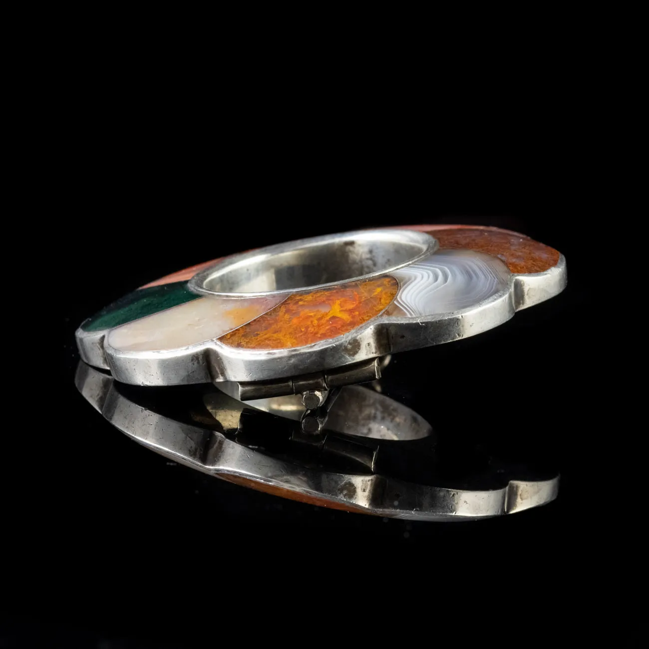 Antique Victorian Scottish Agate Brooch Sterling Silver Circa 1860