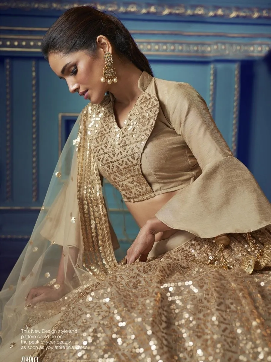 Beige Net Wedding Lehenga Choli with Dupatta