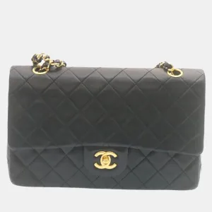 Black Lambskin Leather Medium Classic Double Flap Bag