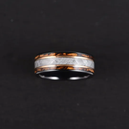 Black Tugsten Charred Whiskey Inlay Meteorite Men's Wedding Band