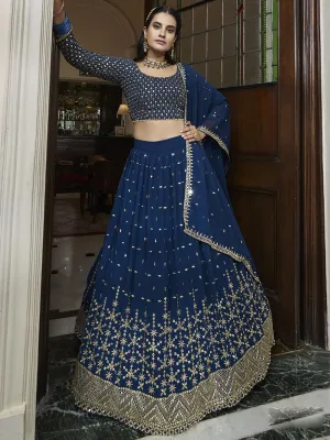 Blue Georgette Embroidered Lehenga Choli