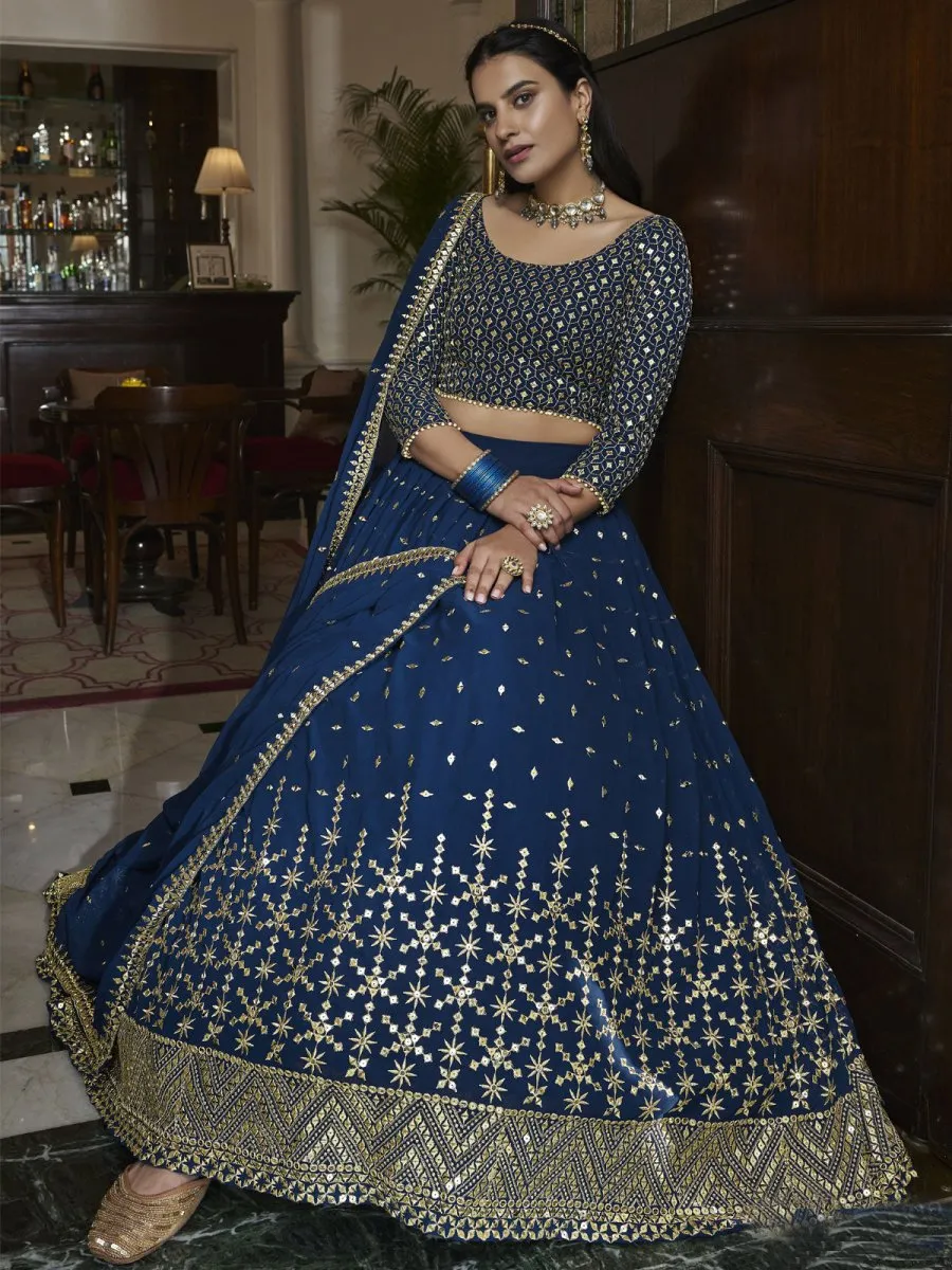 Blue Georgette Embroidered Lehenga Choli