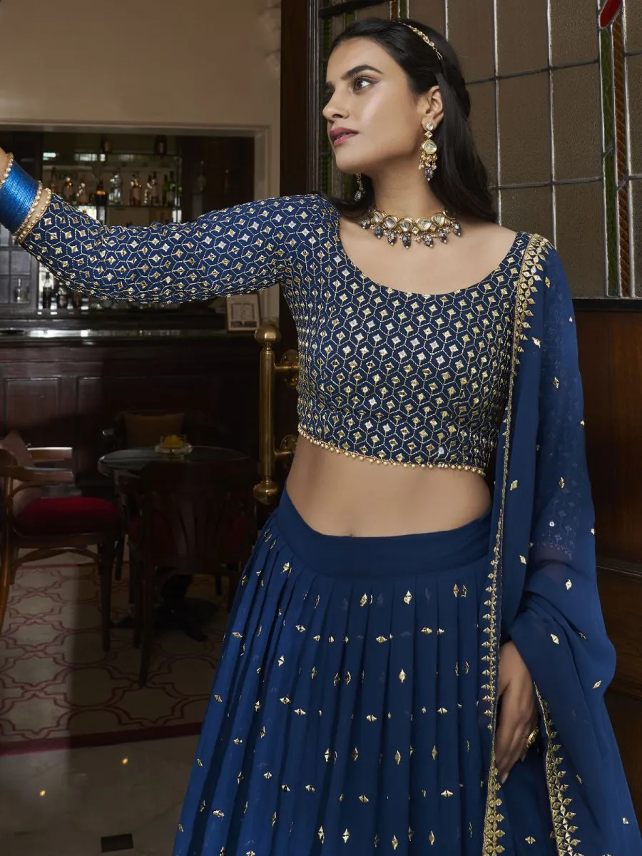 Blue Georgette Embroidered Lehenga Choli
