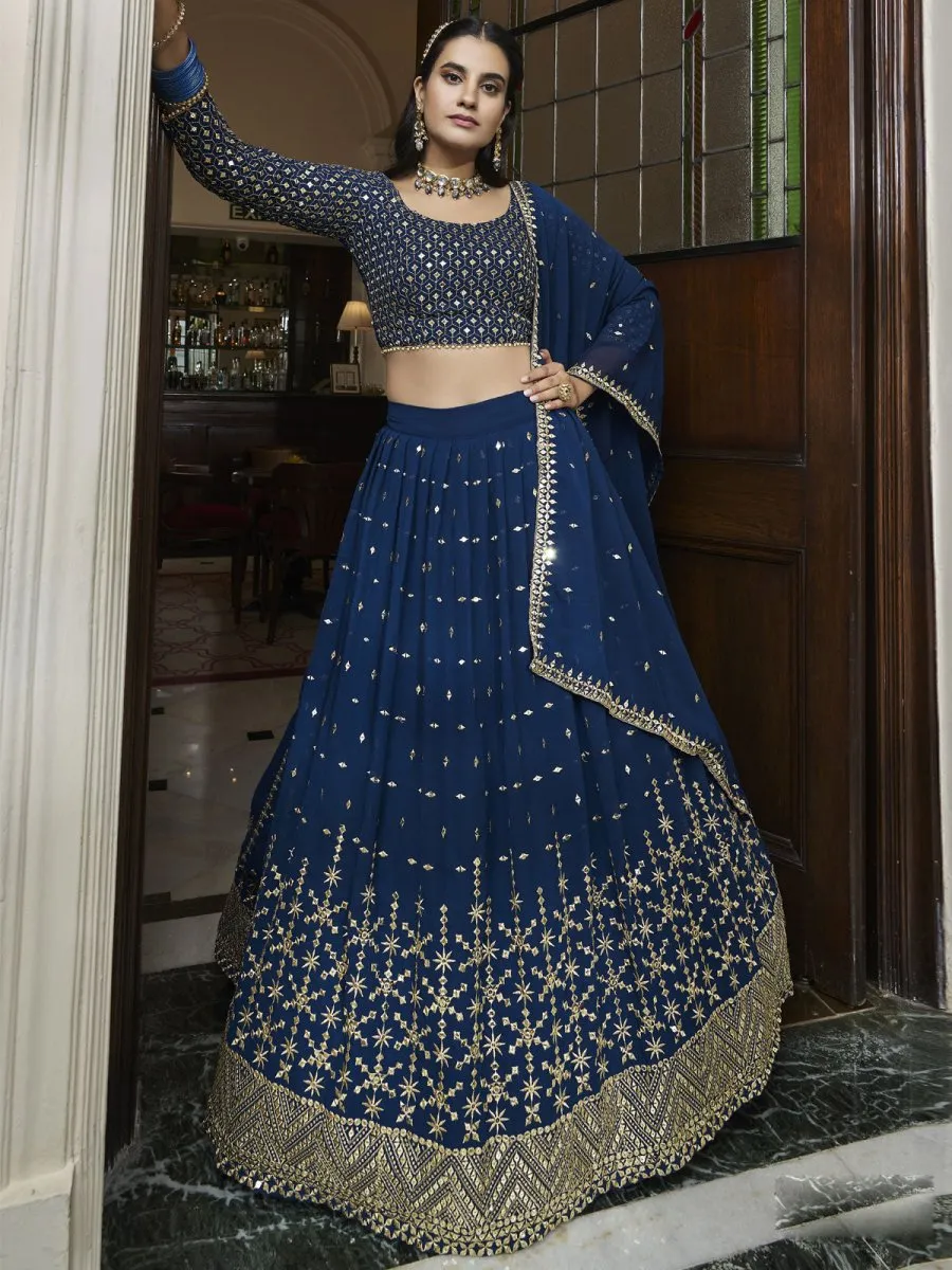 Blue Georgette Embroidered Lehenga Choli