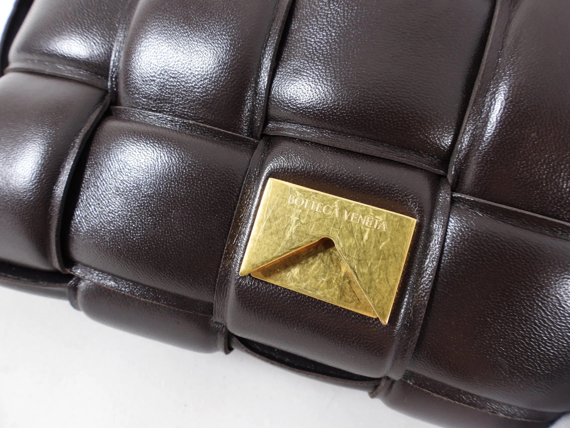 Bottega Veneta Padded Casette Chain Dark Brown Leather Bag