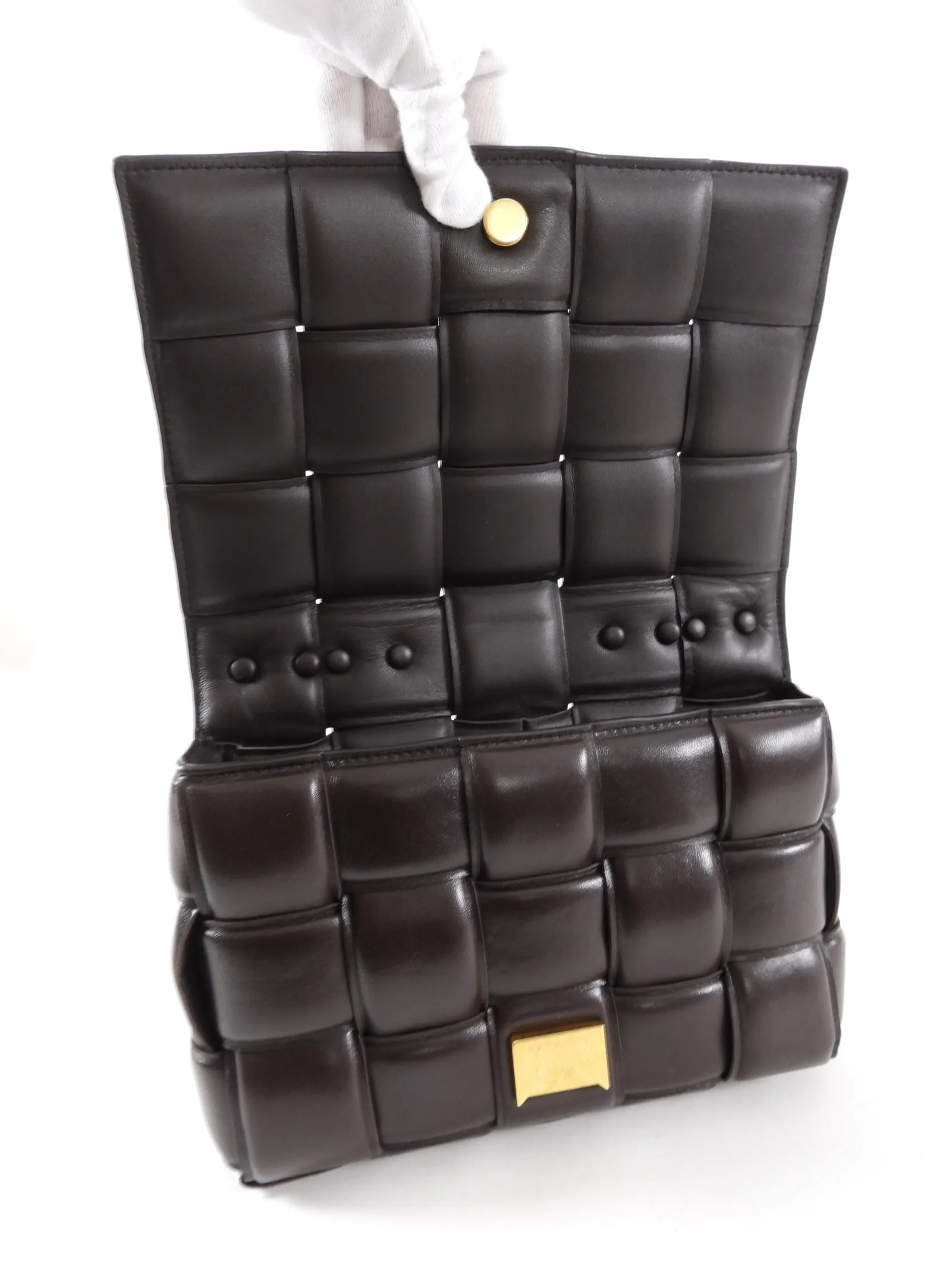 Bottega Veneta Padded Casette Chain Dark Brown Leather Bag