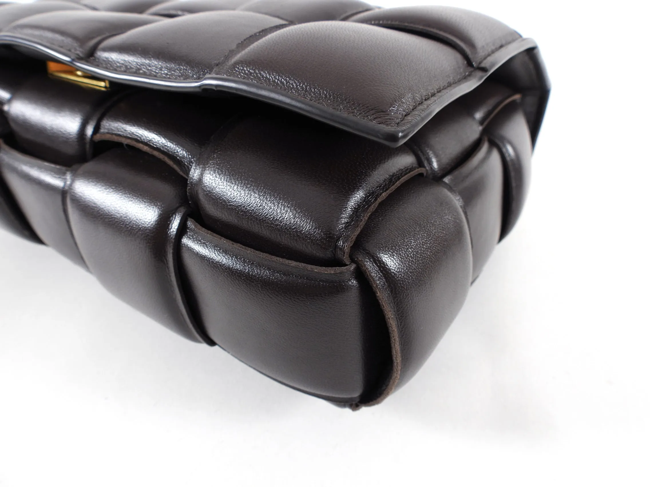 Bottega Veneta Padded Casette Chain Dark Brown Leather Bag