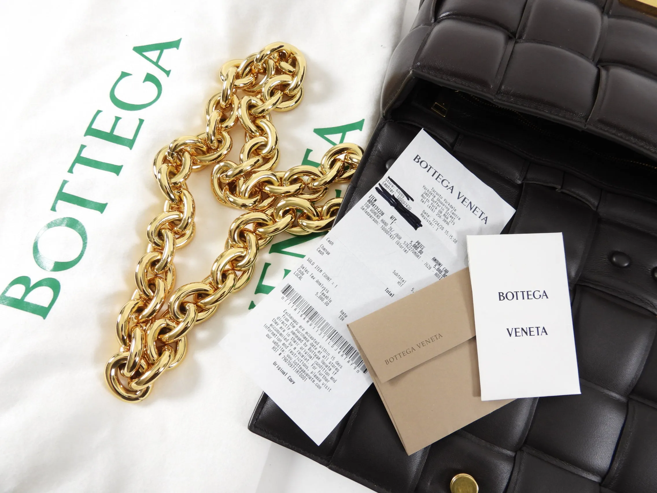 Bottega Veneta Padded Casette Chain Dark Brown Leather Bag
