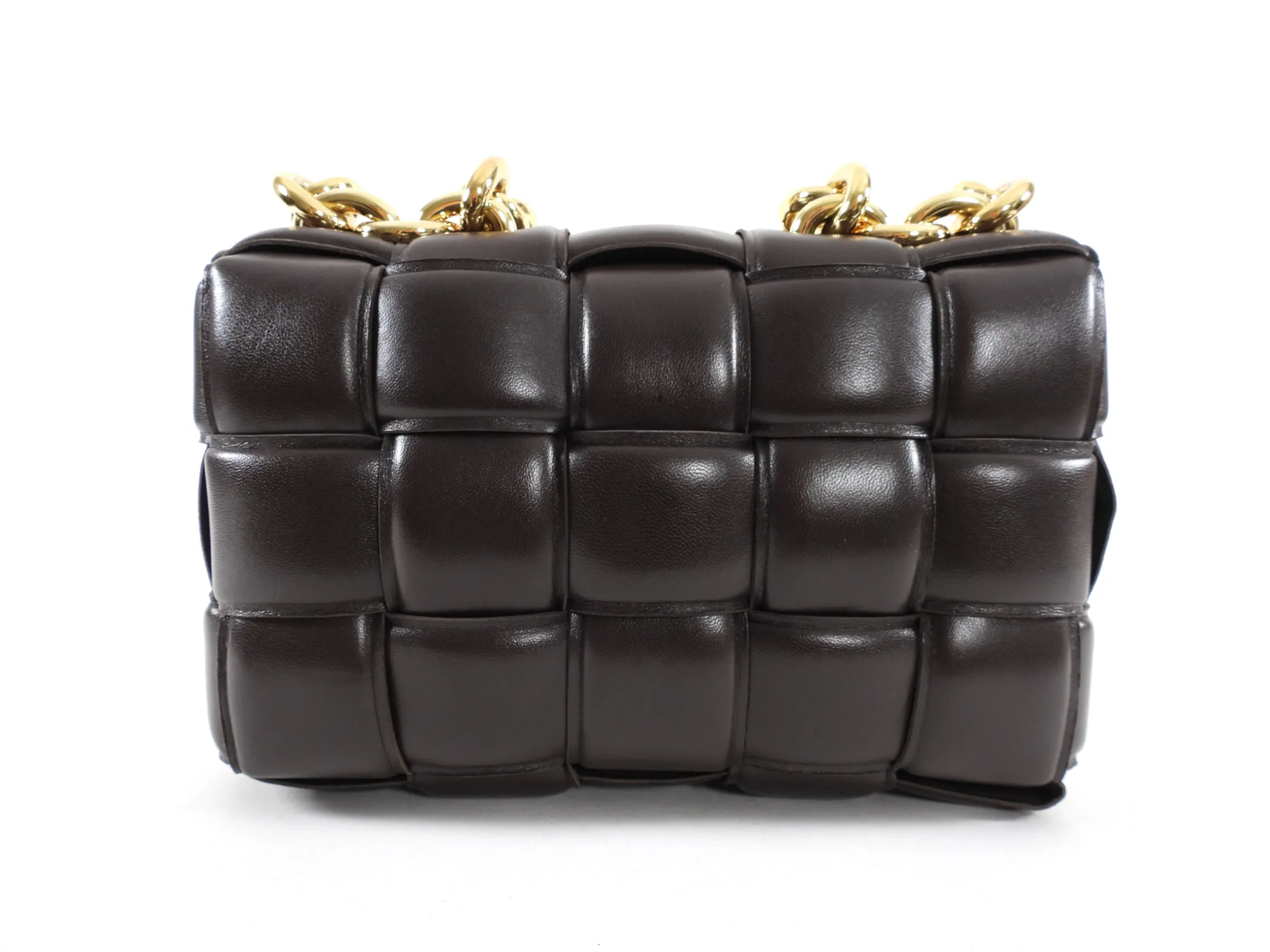 Bottega Veneta Padded Casette Chain Dark Brown Leather Bag