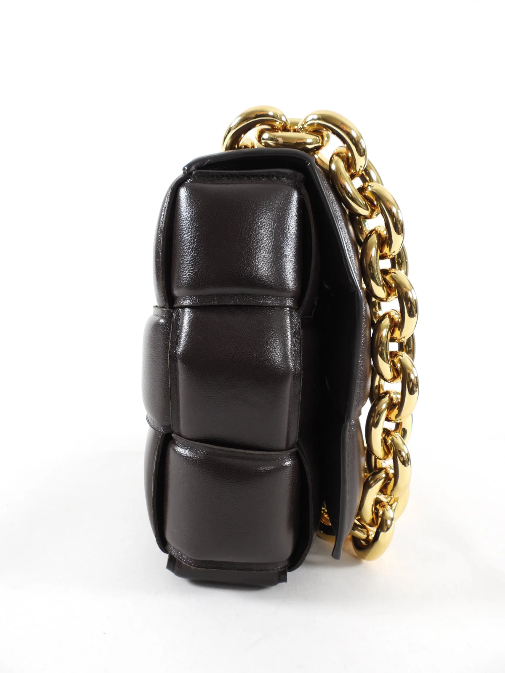 Bottega Veneta Padded Casette Chain Dark Brown Leather Bag