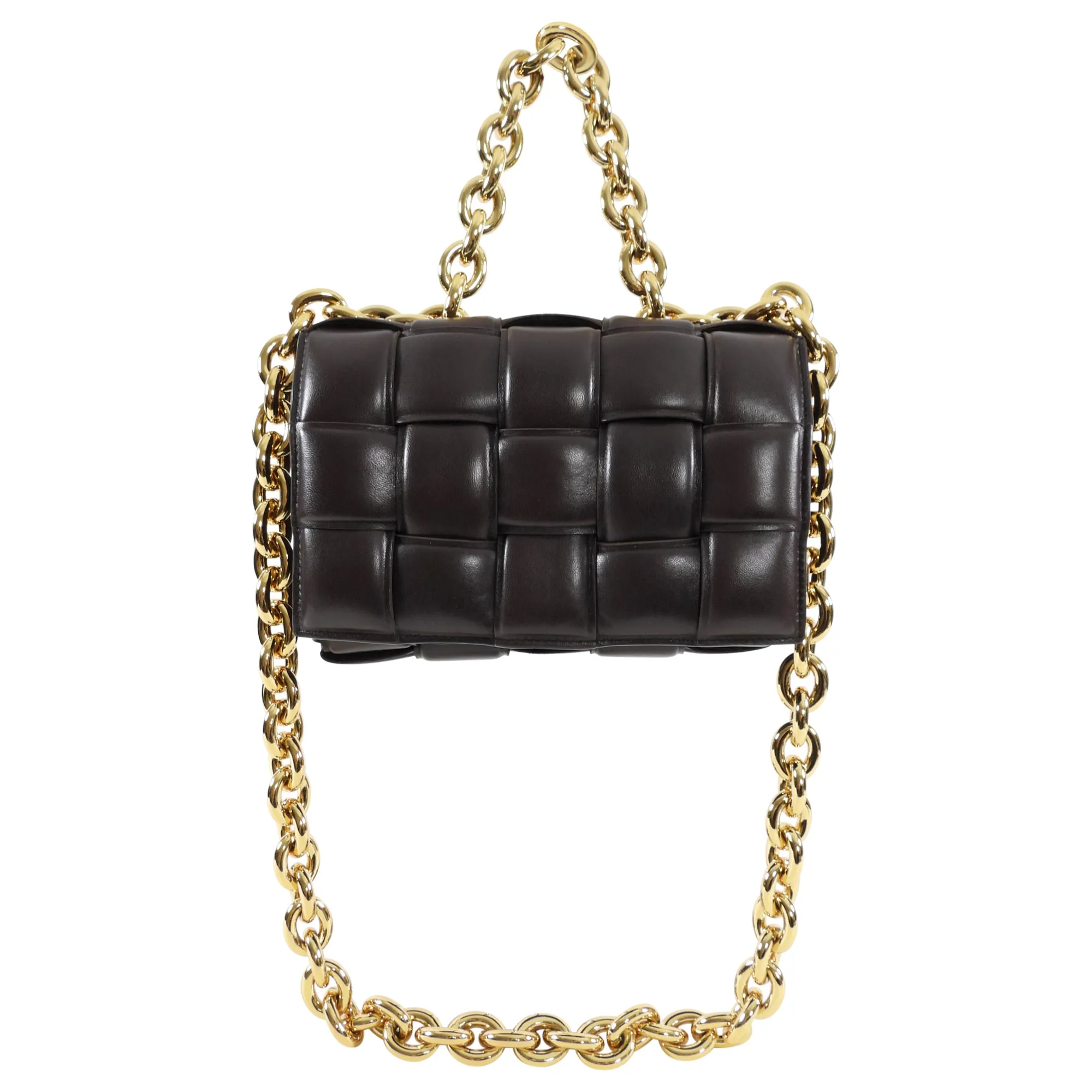 Bottega Veneta Padded Casette Chain Dark Brown Leather Bag