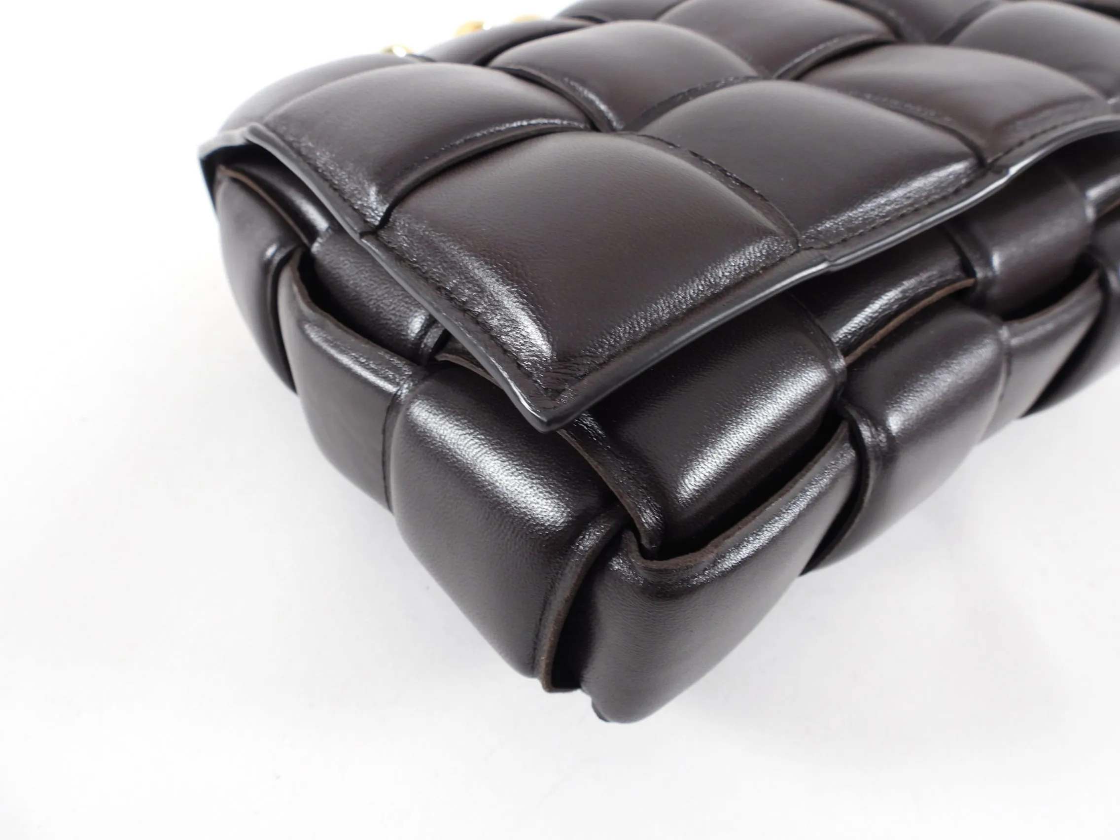 Bottega Veneta Padded Casette Chain Dark Brown Leather Bag