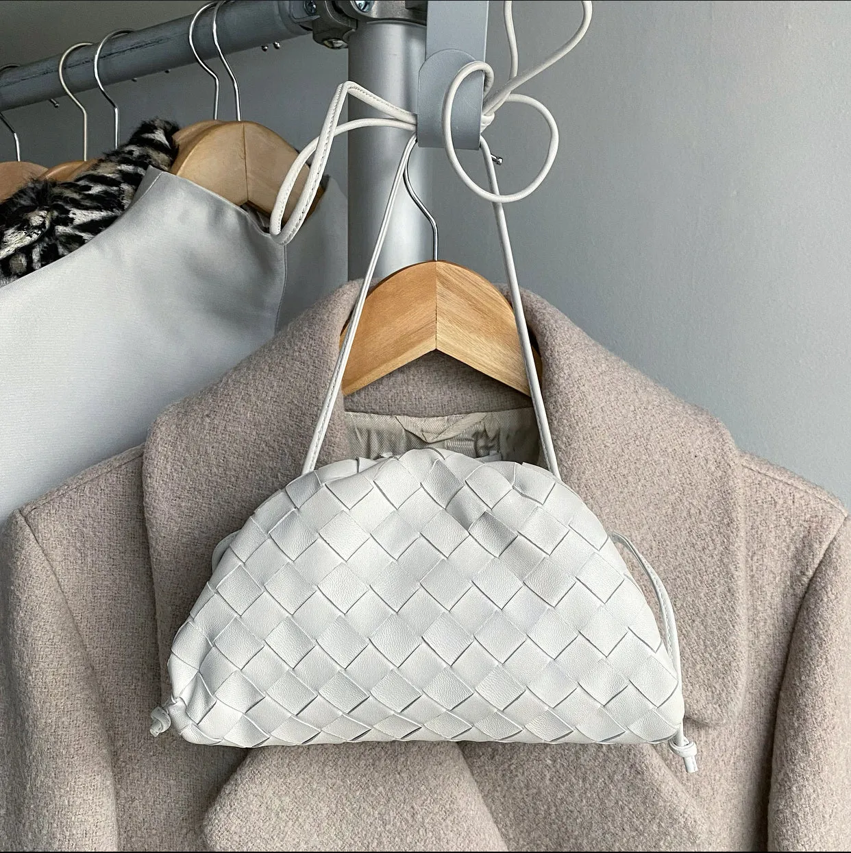 Bottega Veneta White Intrecciato Leather Mini The Pouch Bag