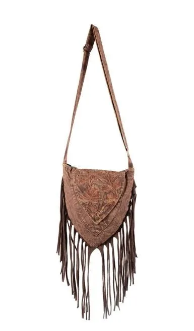 Brown Stonewashed Fringe Bag