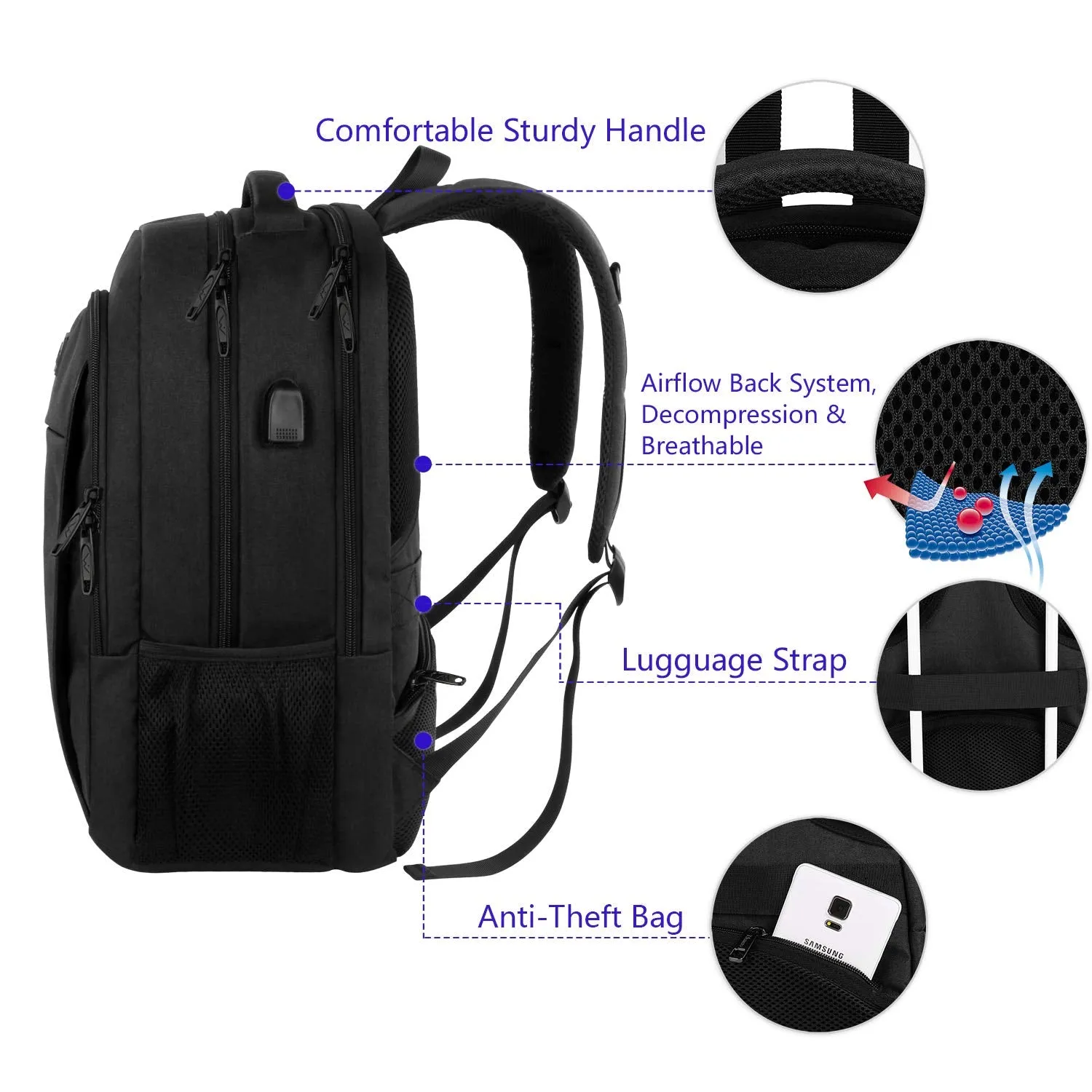 Business Travel Backpack, Matein Laptop Backpack with USB Charging Port for Men Womens Boys Girls, Anti Theft Water Resistant College School Bookbag Computer Backpack Fits 15.6 Inch Laptop Notebook