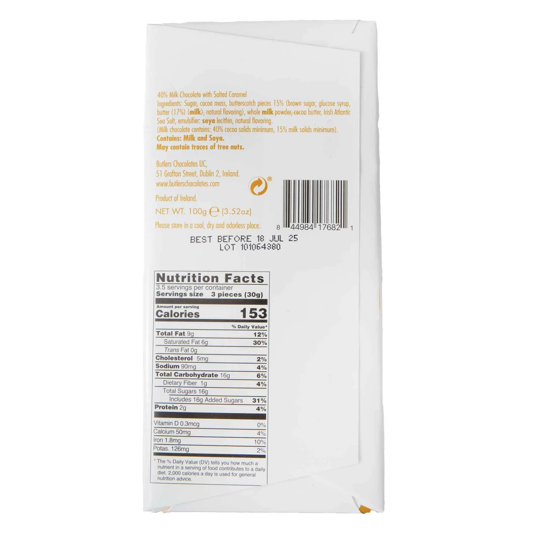 Butlers 40% Milk Chocolate Salted Caramel Bar