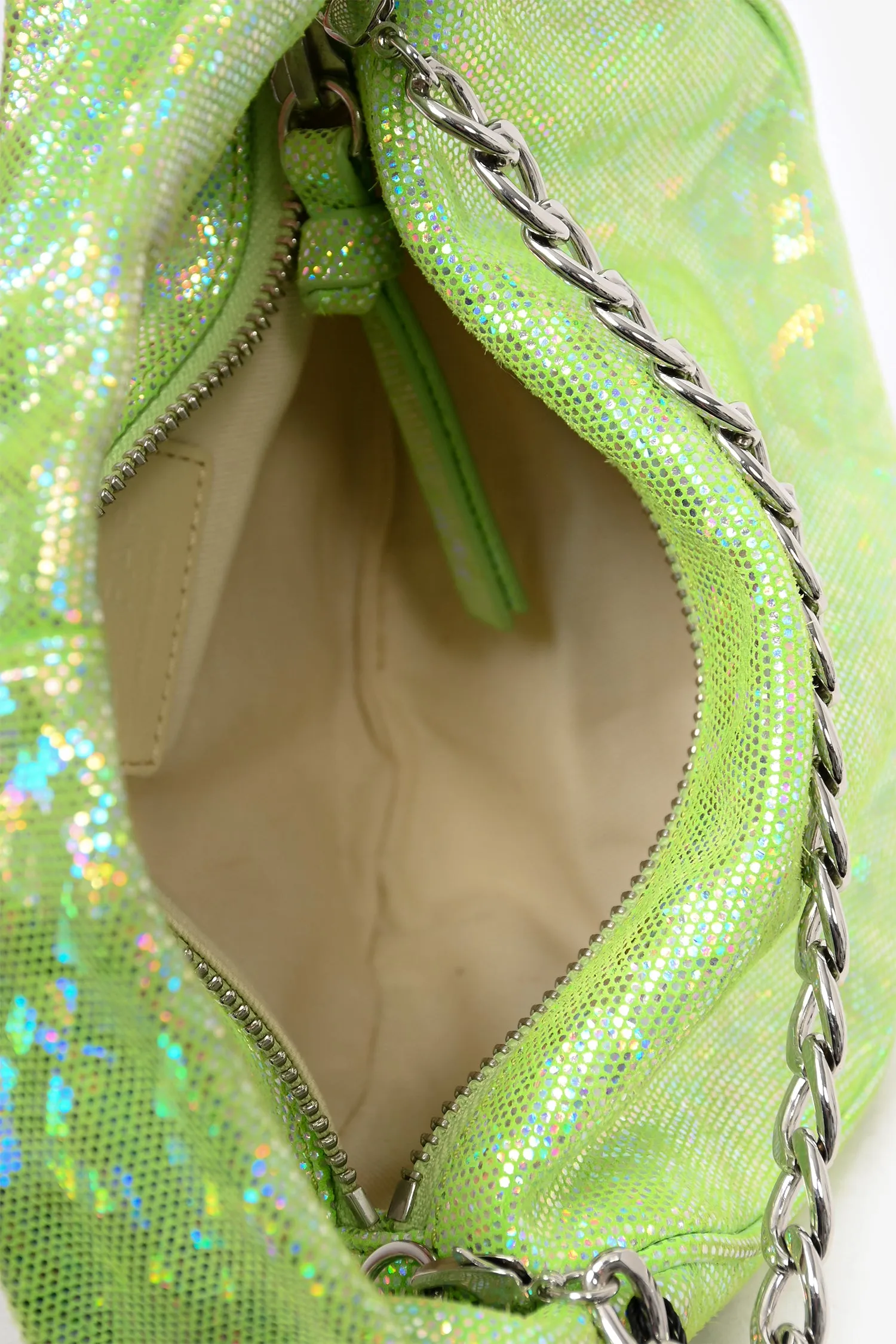 By Far Green Metallic Baby 'Cush' Mini Bag with Chain