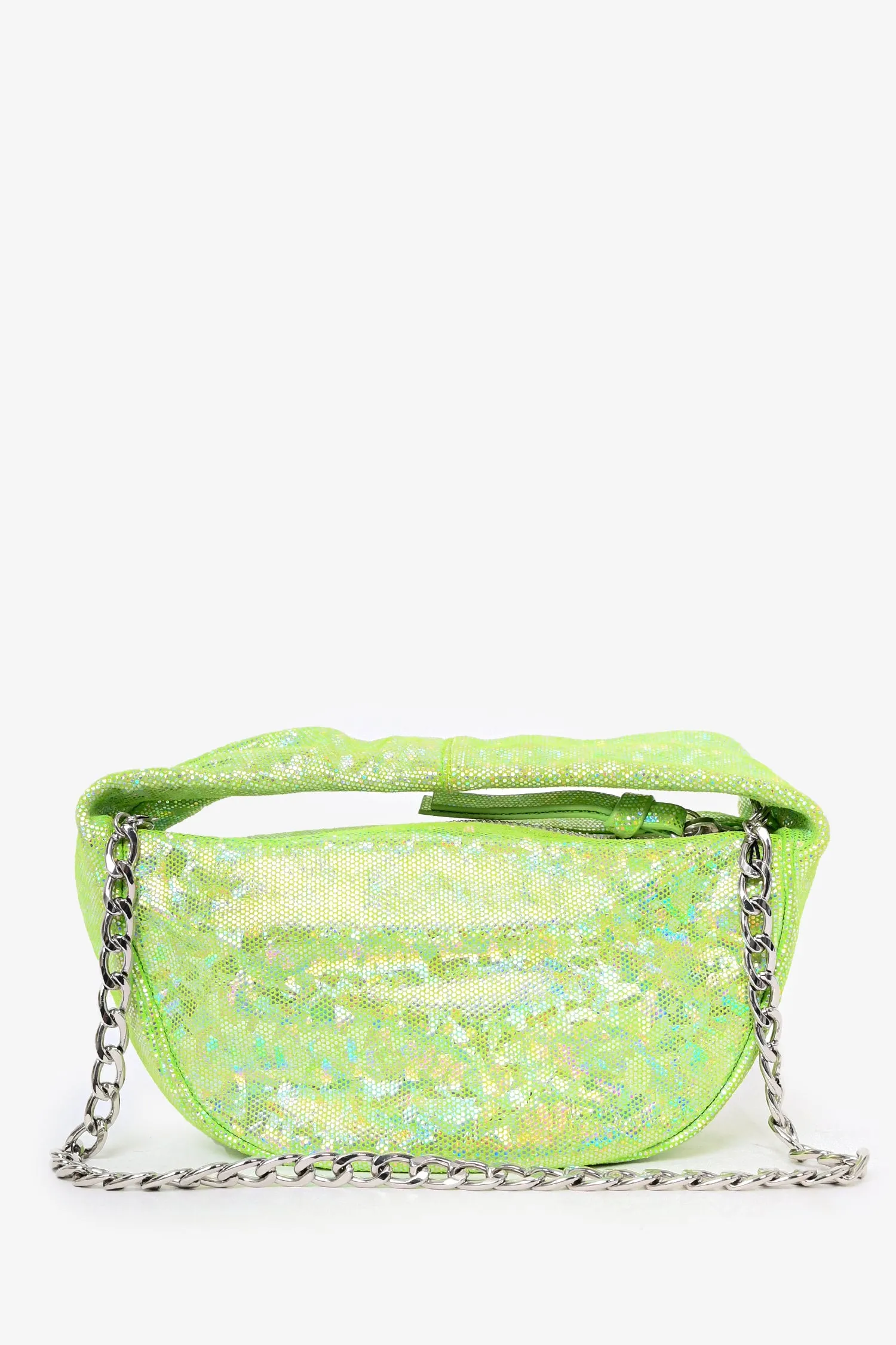 By Far Green Metallic Baby 'Cush' Mini Bag with Chain