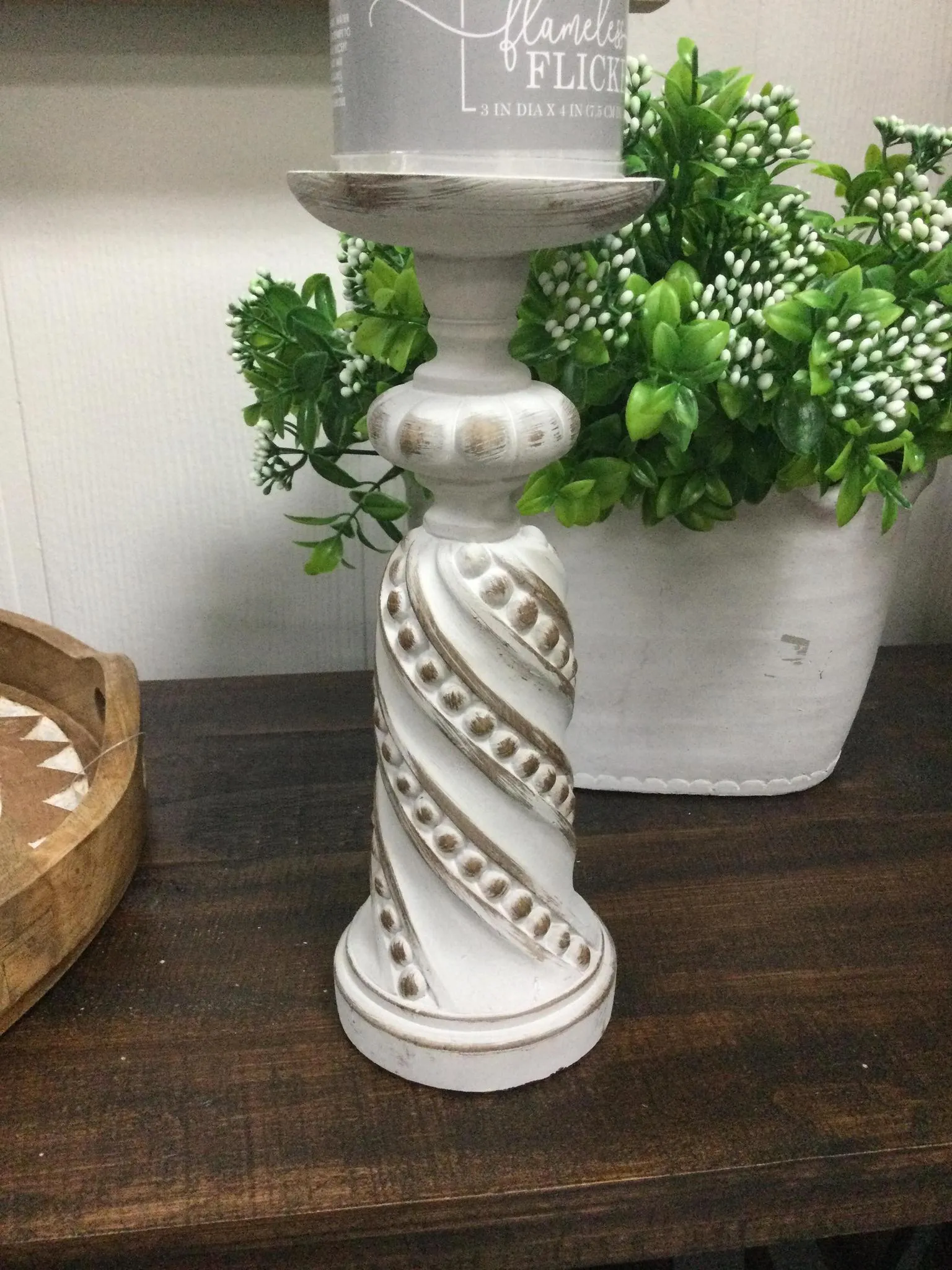candleholder resin dot whitewashed