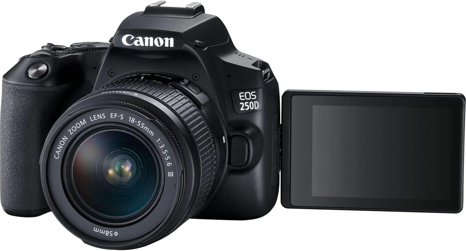 Canon EOS 250D DSLR Camera with 18-55mm Lens (Black) (3453C002)   EOS Bag   Sandisk Ultra 64GB Card   Cleaning Set And More (International Model) |