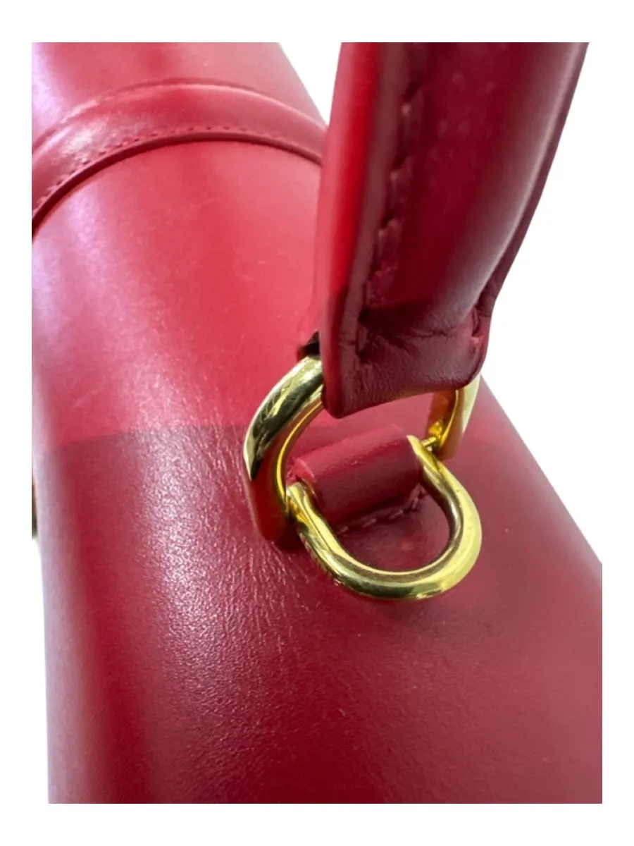 Celine Red Leather Turnlock Gold Hardware Flap Top Handle Bag