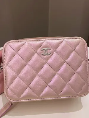 Chanel 21K Quilted Camera Sling Bag Iridescent Pink Calfskin