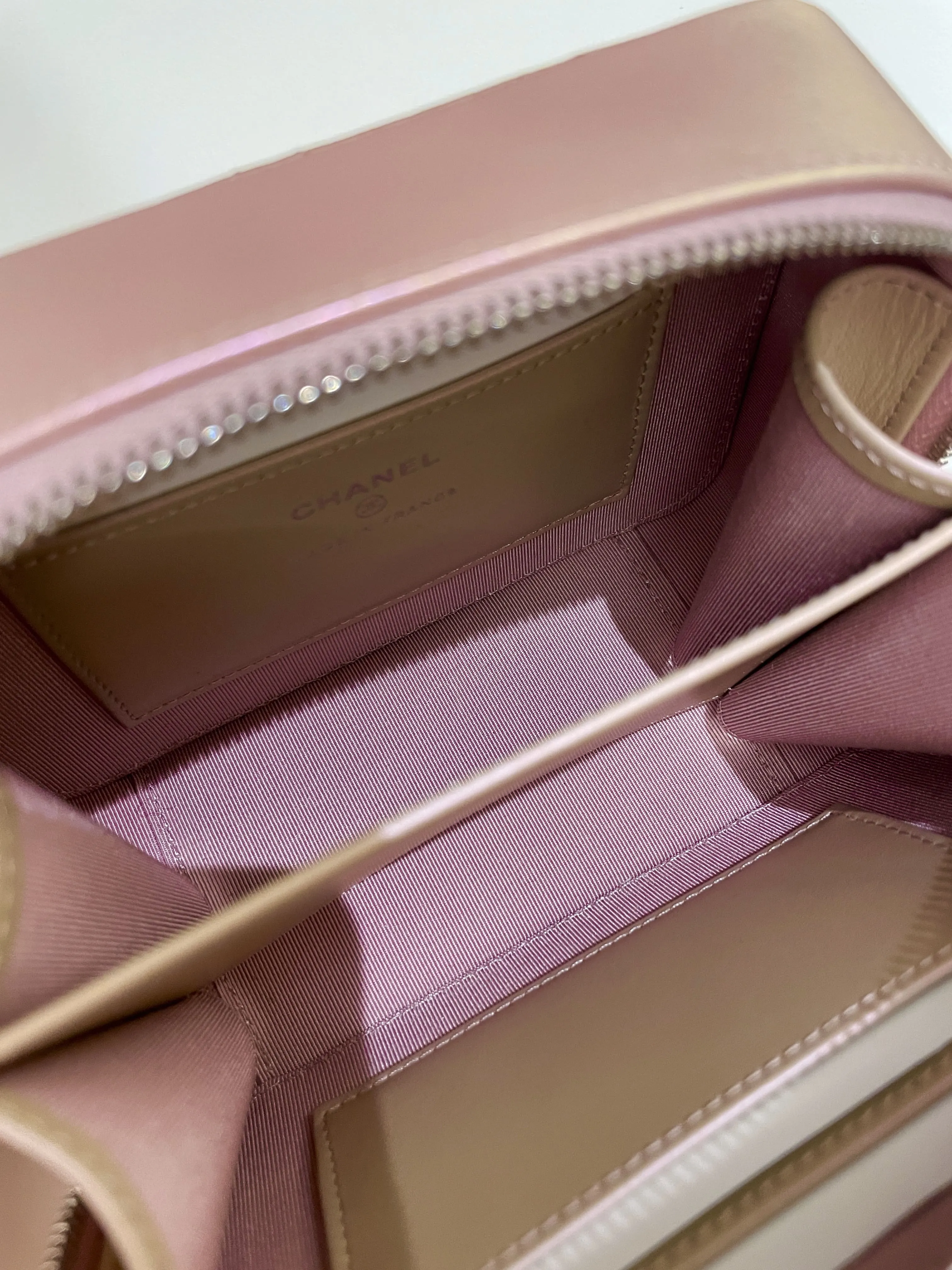 Chanel 21K Quilted Camera Sling Bag Iridescent Pink Calfskin
