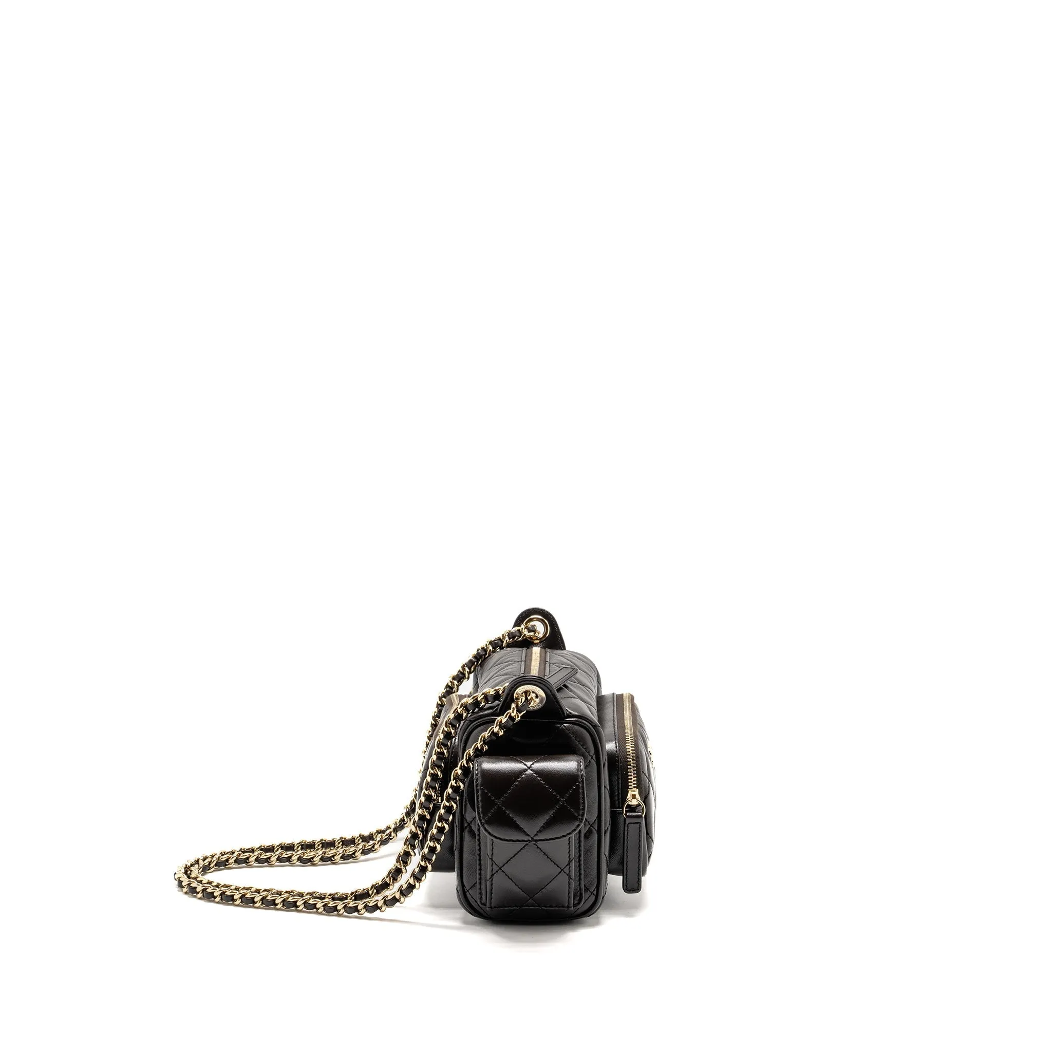 Chanel 24K Small Camera Case Bag Shiny Crumpled Lambskin Dark Brown LGHW