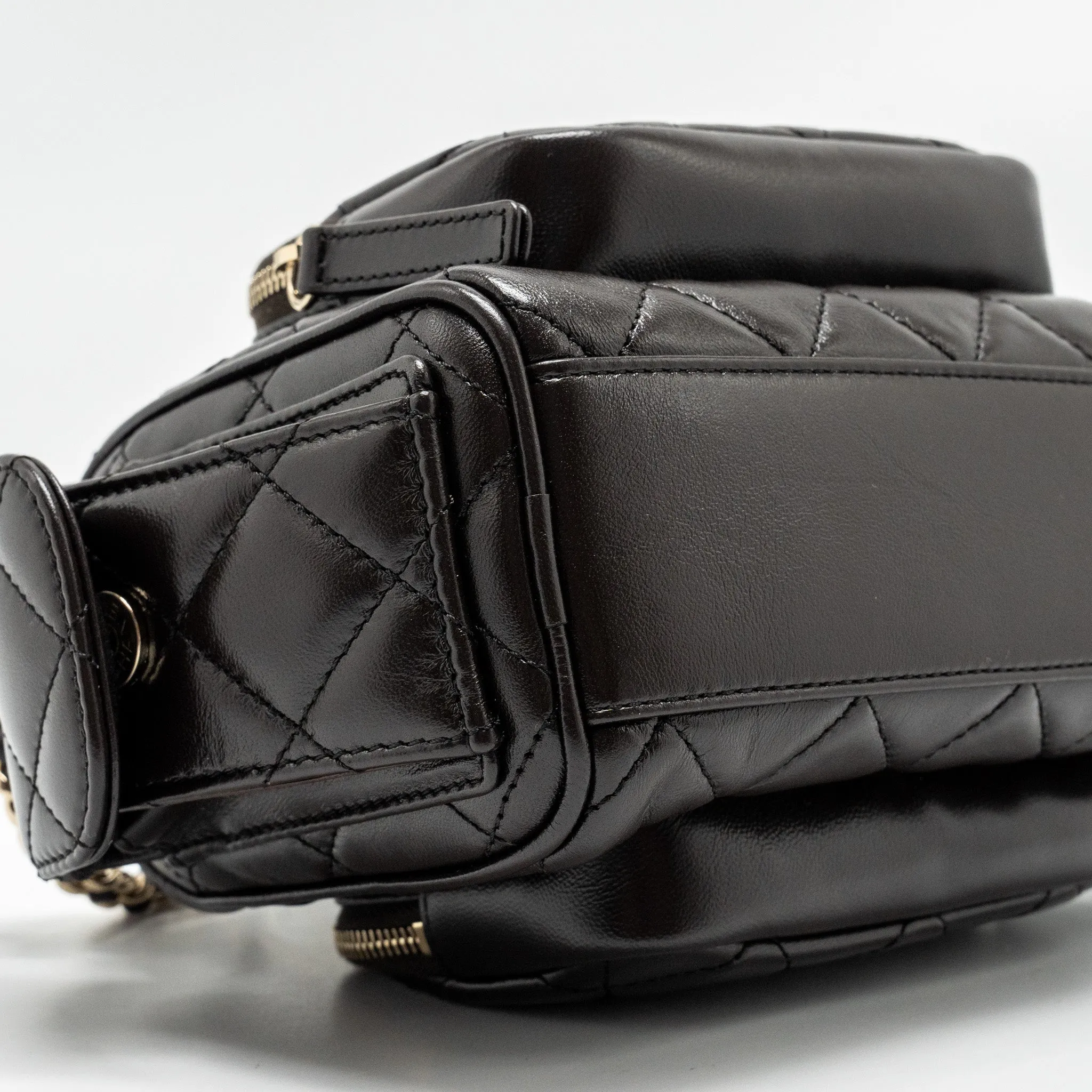 Chanel 24K Small Camera Case Bag Shiny Crumpled Lambskin Dark Brown LGHW