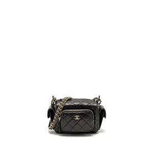 Chanel 24K Small Camera Case Bag Shiny Crumpled Lambskin Dark Brown LGHW