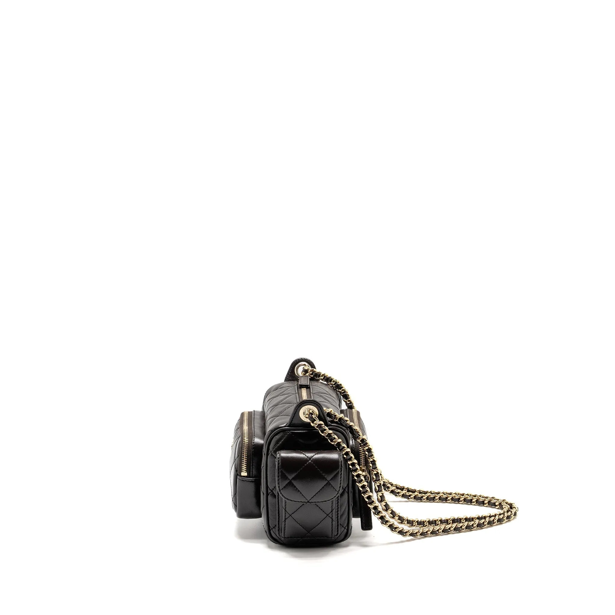 Chanel 24K Small Camera Case Bag Shiny Crumpled Lambskin Dark Brown LGHW