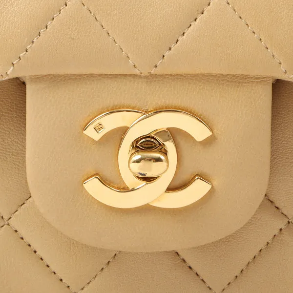 Chanel Around 1992 Made Classic Flap Chain Bag 25Cm Beige