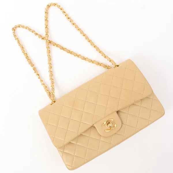 Chanel Around 1992 Made Classic Flap Chain Bag 25Cm Beige
